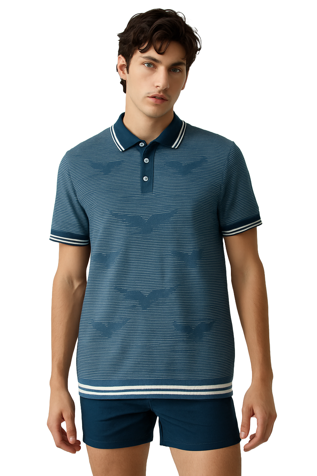 Men's Striped Polo Collar T-Shirt – Midnight Blue
