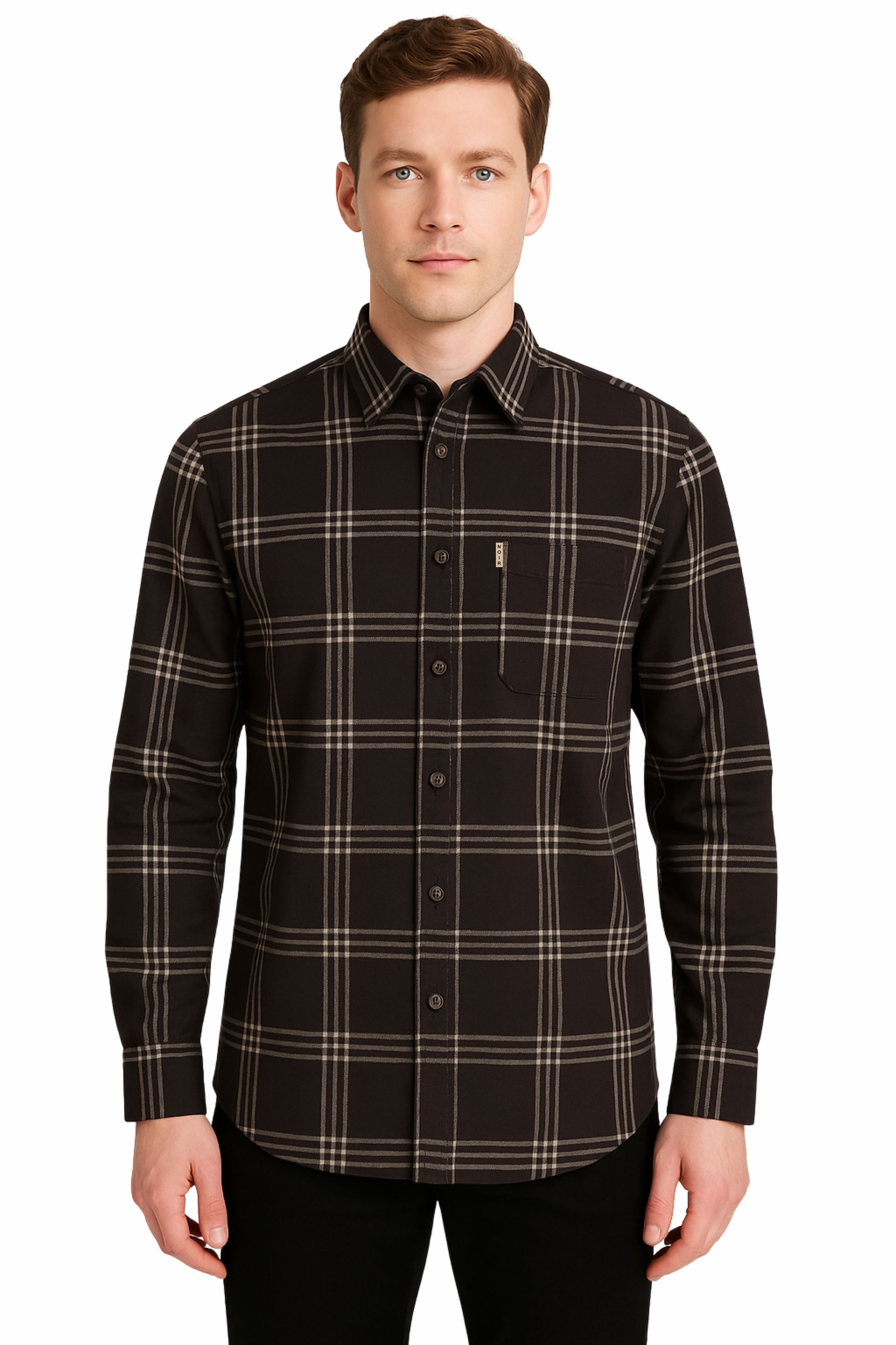 Brown Checkered Shirt Men - Thick 100% Cotton Winter Shirt | NOIR MEN