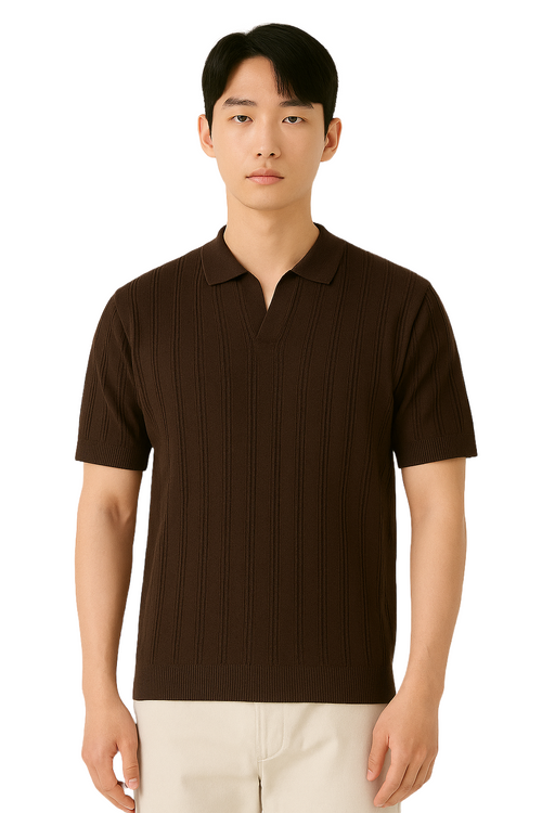Chocolate Brown Cotton Knit Polo | Quiet Luxury for Men – Noir Men