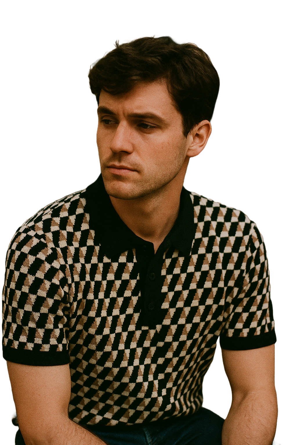 Noir Men Geometric Knit Polo Shirt