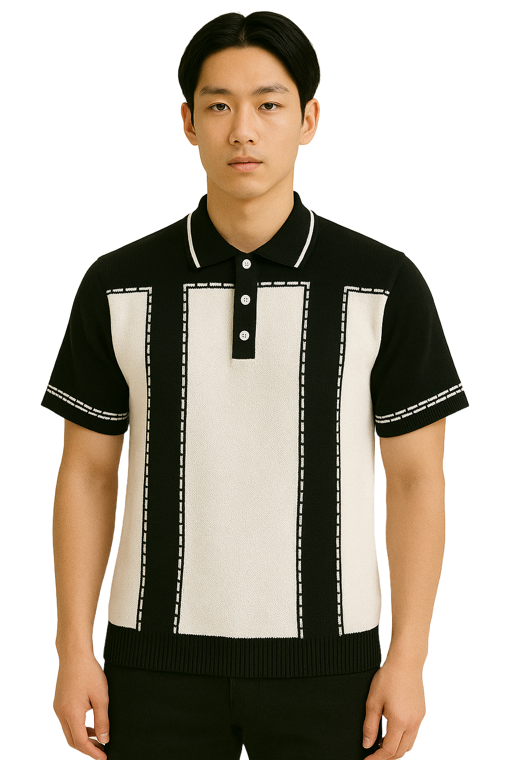 Men’s Black & White Knitted Polo T-Shirt | Designer Collar T-Shirt for Modern Casual Wear