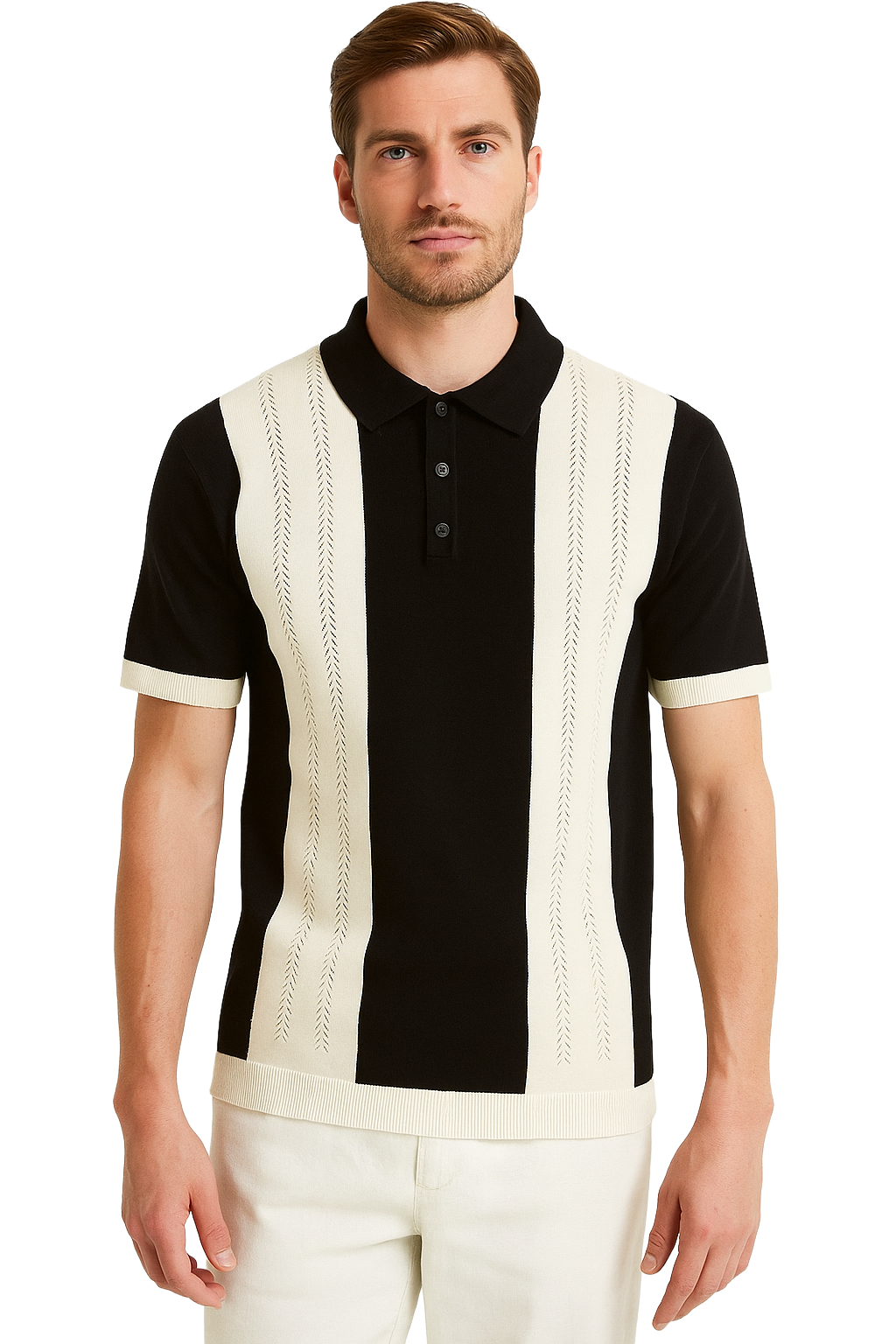 Men's Cotton Polo Shirt Black White Knit Short Sleeve | NOIR MEN