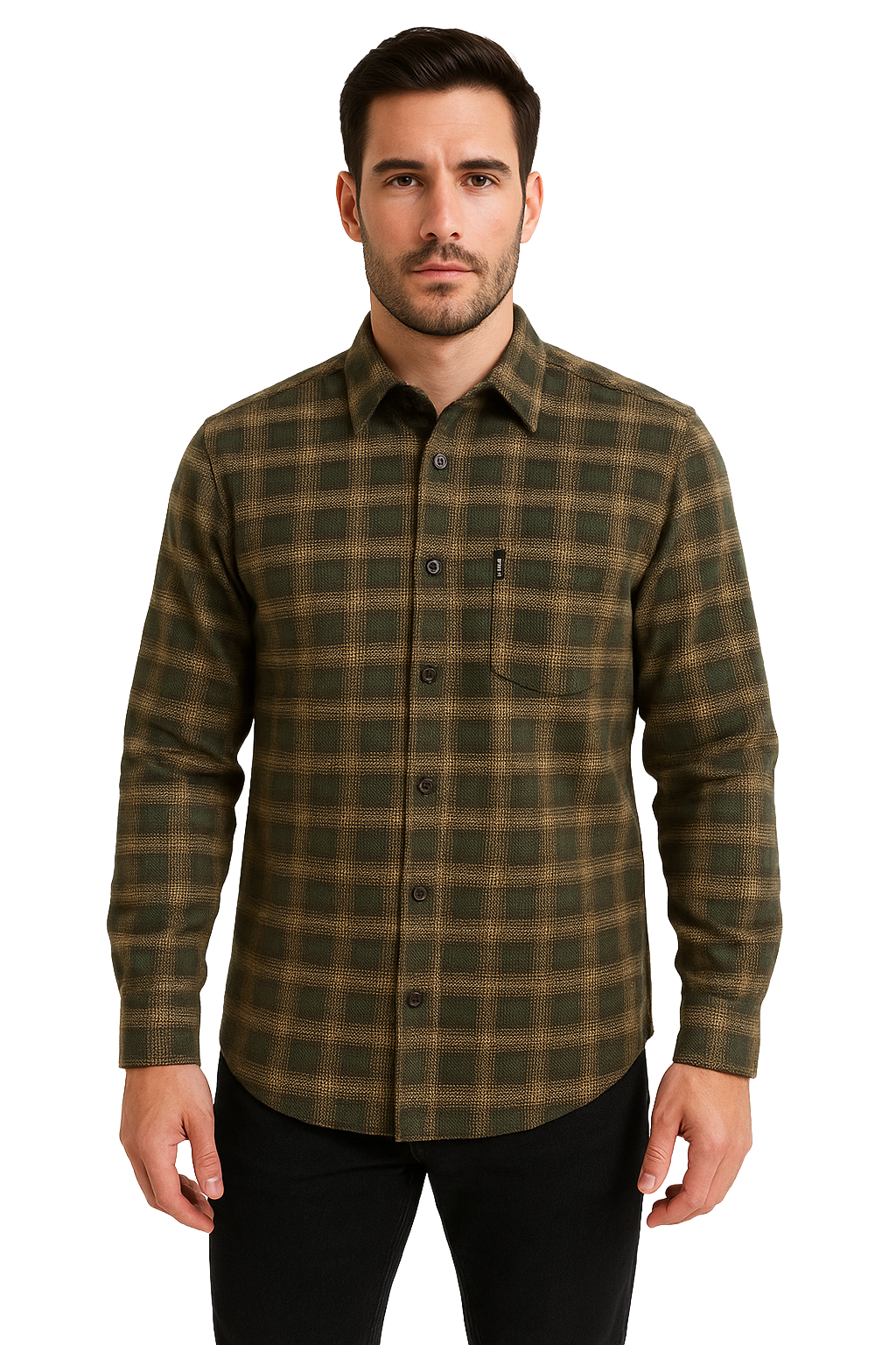 Men's Thick Cotton Shirts for Winter - Olive Plaid 100% Cotton | Shop Noir Men