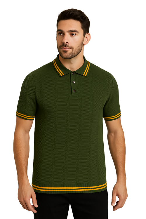 Heritage Knit Polo – Racing Green with Gold Trim