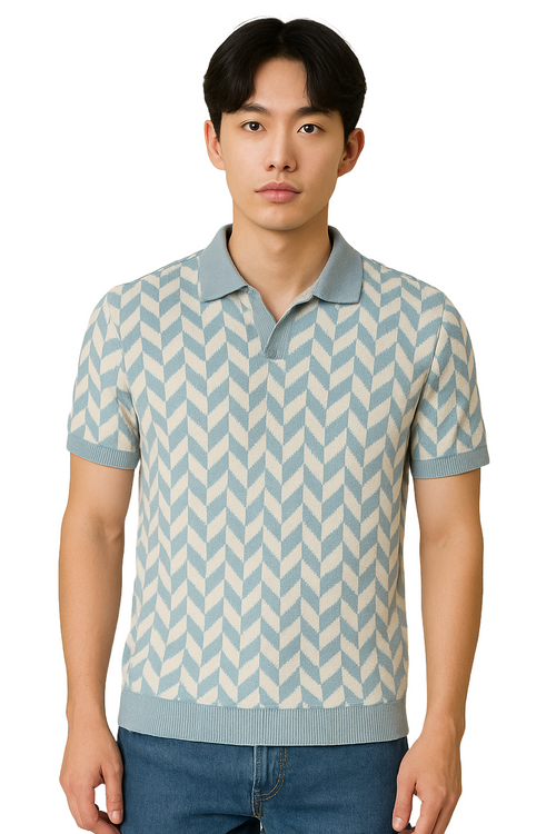 Men's Chevron Pattern Knitted Polo T-Shirt – Stylish & Premium Cotton