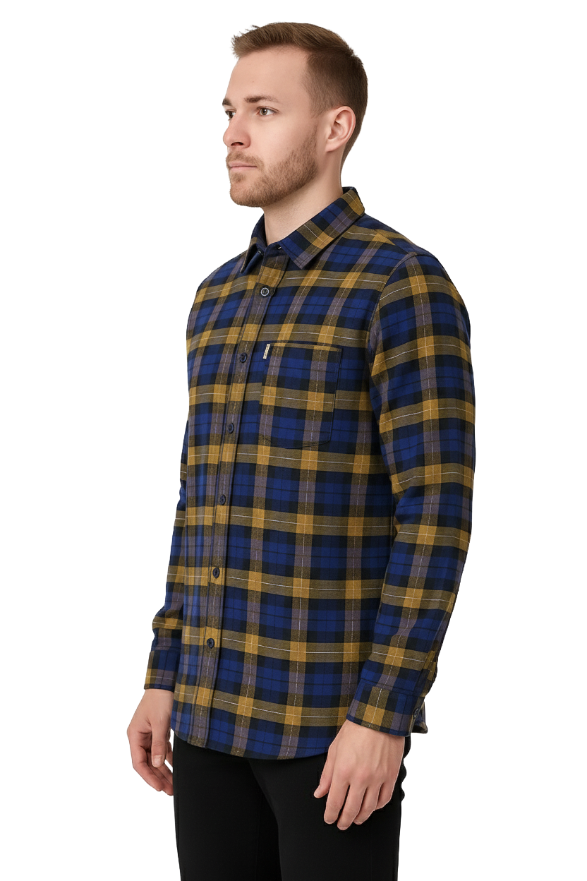 Men's Cotton Checkered Plaid Shirt – Casual Button-Up for Fall & Winter Layering