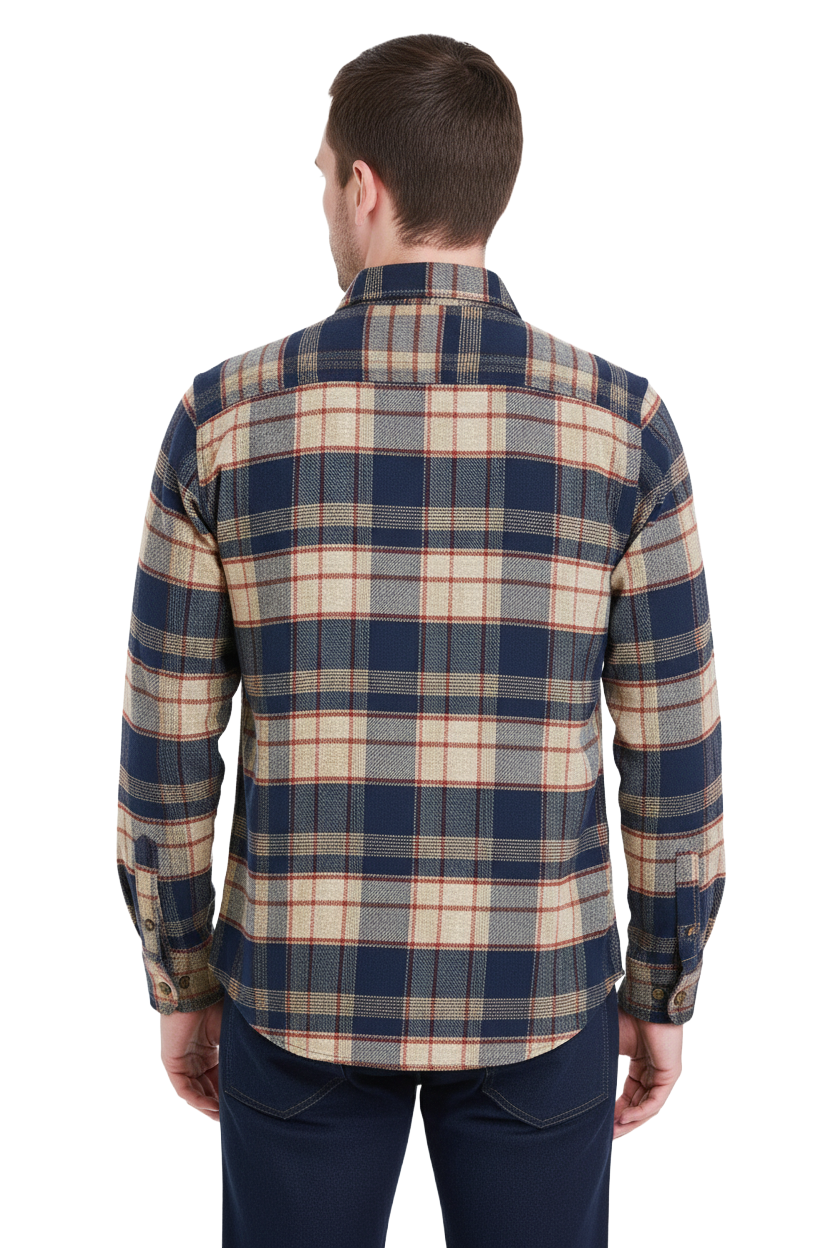 Navy Checkered Shirt Men - Thick 100% Cotton Winter Shirt | NOIR MEN