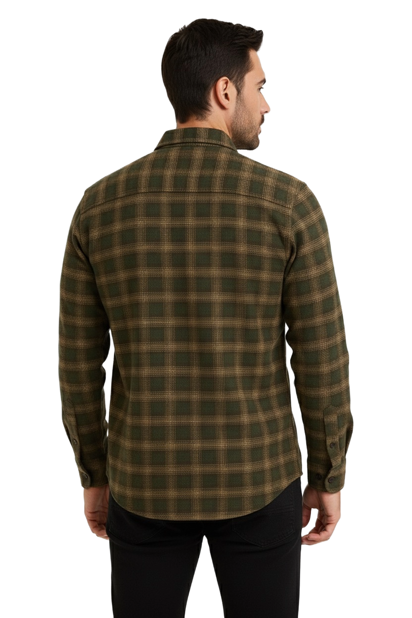 Men's Thick Cotton Shirts for Winter - Olive Plaid 100% Cotton | Shop Noir Men