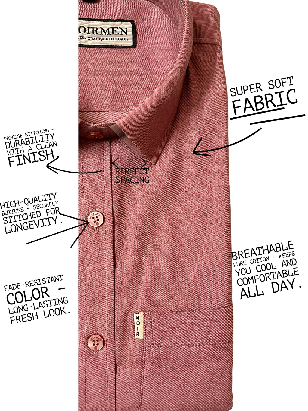 Men's Cotton Shirt Dusty Rose - Versatile Casual & Formal Dress Shirt