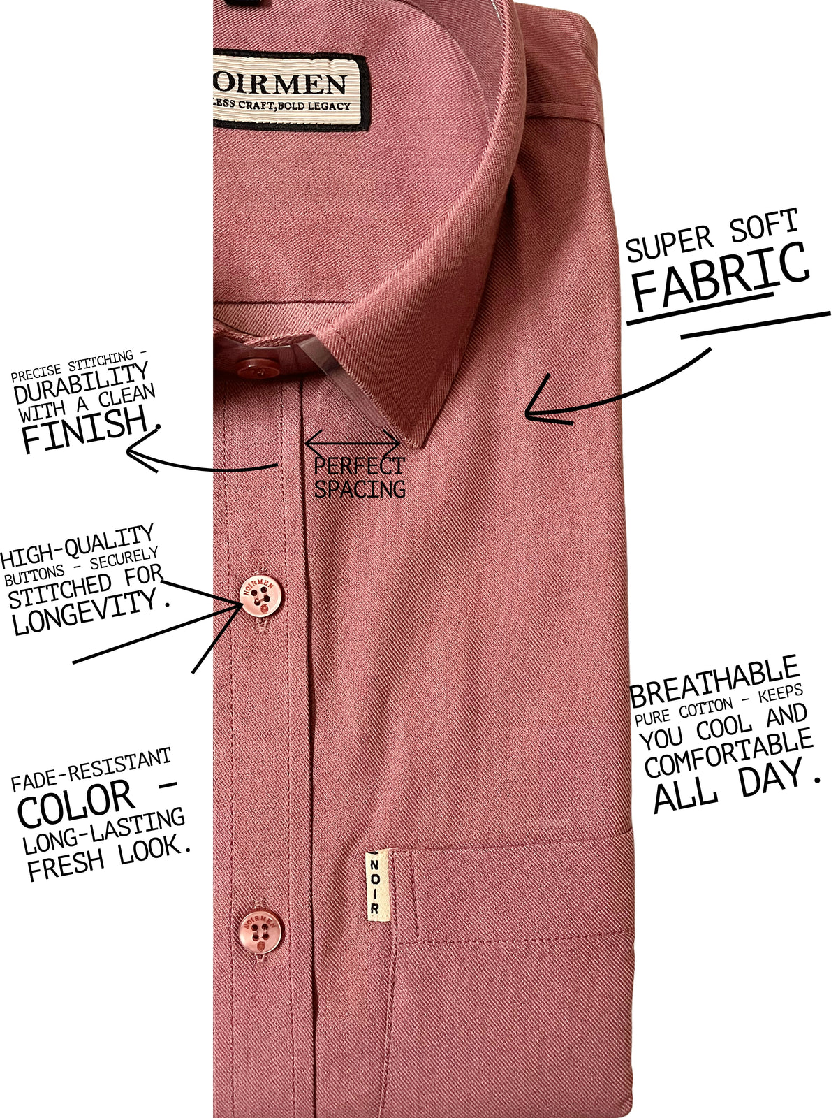 Men's Cotton Shirt Dusty Rose - Versatile Casual & Formal Dress Shirt