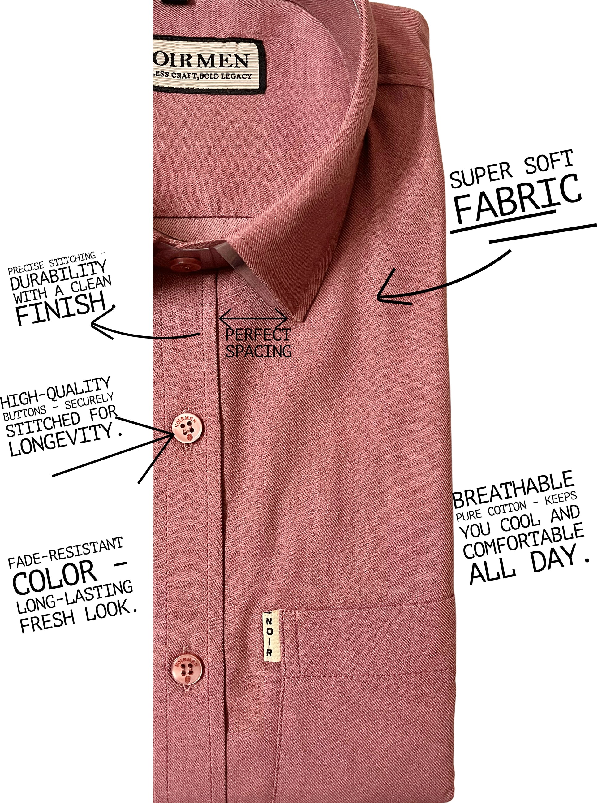 Men's Cotton Shirt Dusty Rose - Versatile Casual & Formal Dress Shirt
