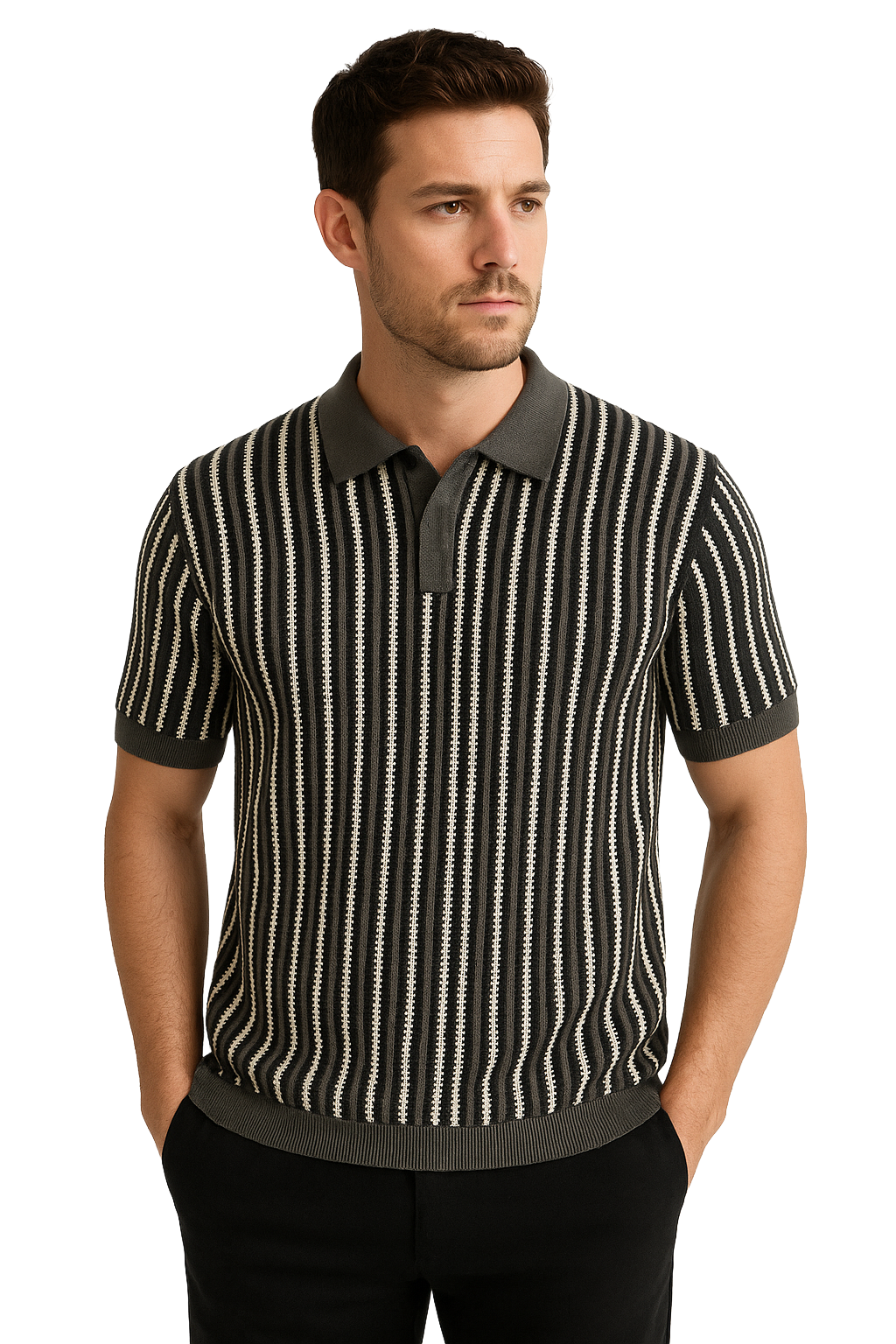 Olive Striped Knit Polo – Vintage Old Money Style