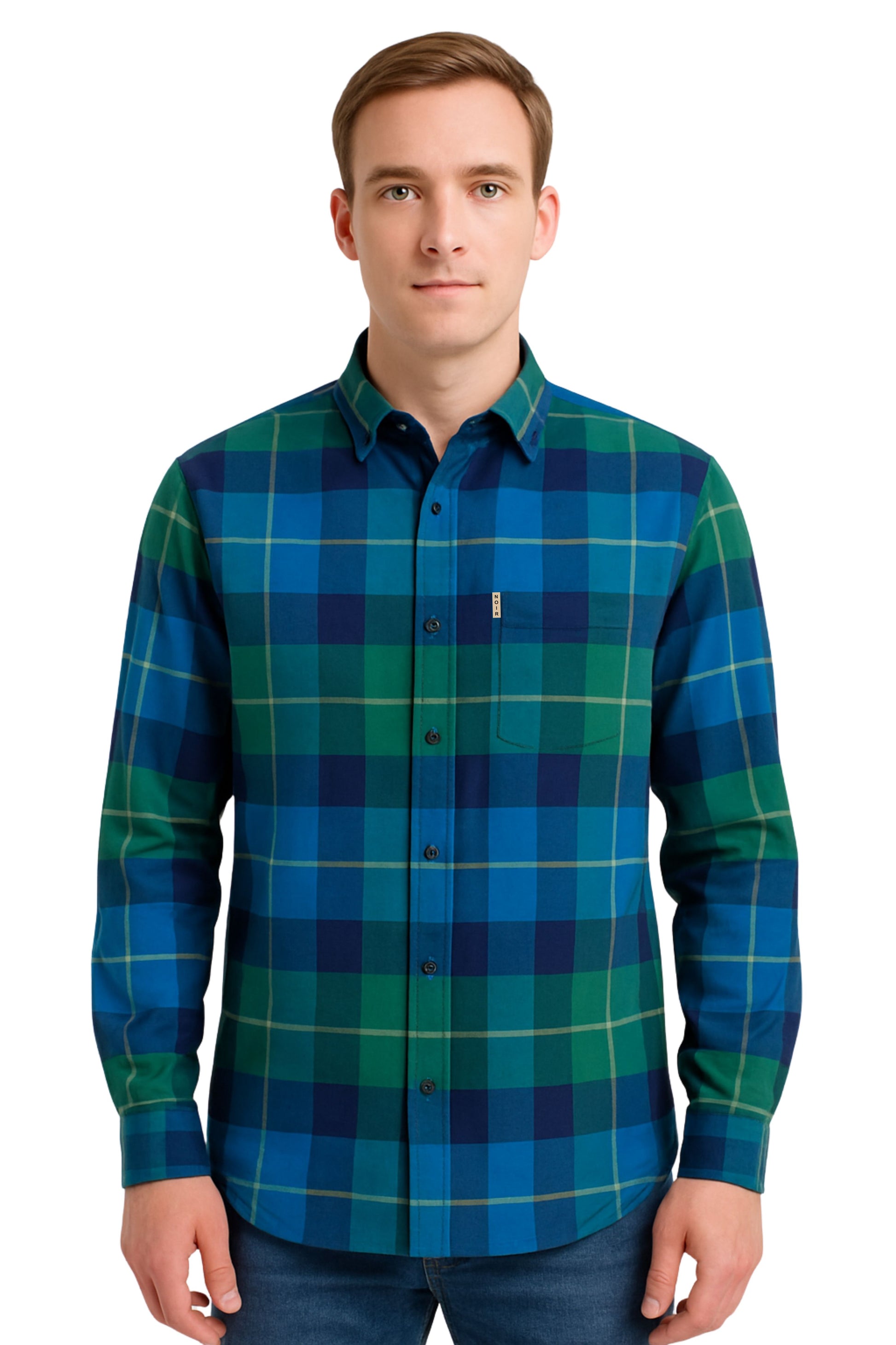 Men's Blue Green Check Shirt | 100% Yarn Dyed Cotton | Pre Winter Wear