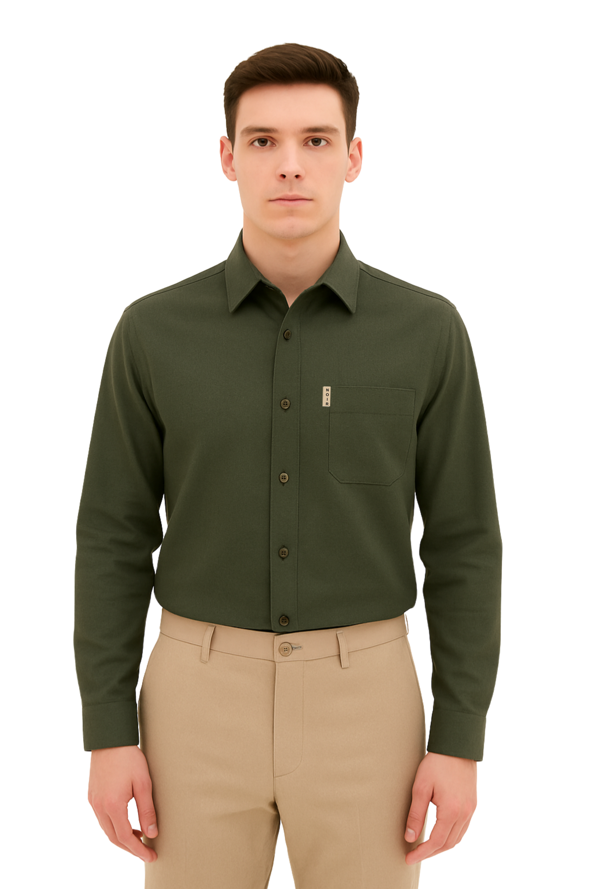 "Premium Olive Green Cotton Shirt for Men - 100% Pure Cotton Formal Casual Wear with Eco-Friendly Dyes"