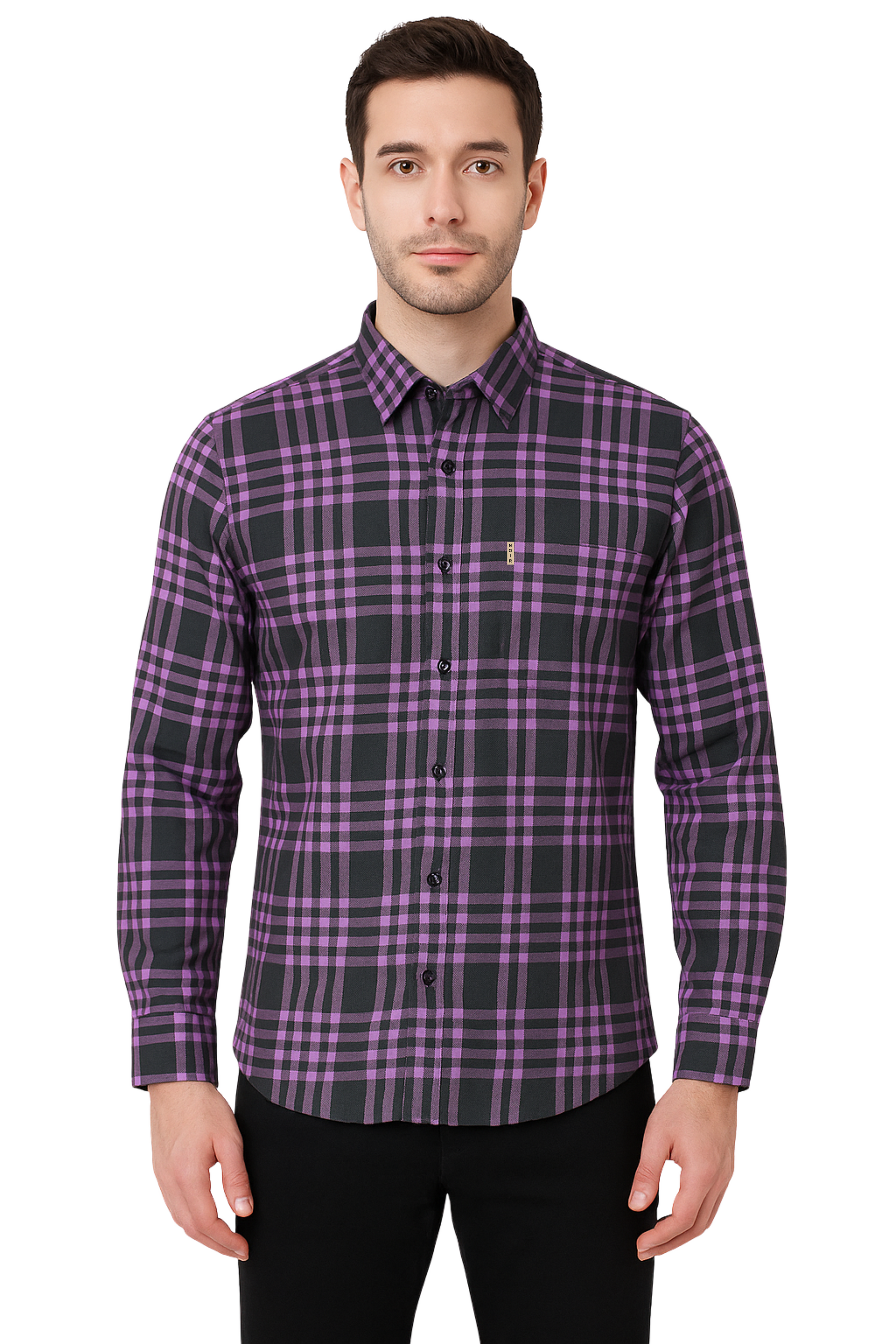"Mens purple shirt checkered pattern cotton"