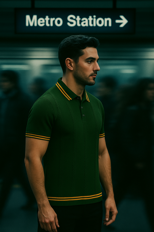 Heritage Knit Polo – Racing Green with Gold Trim